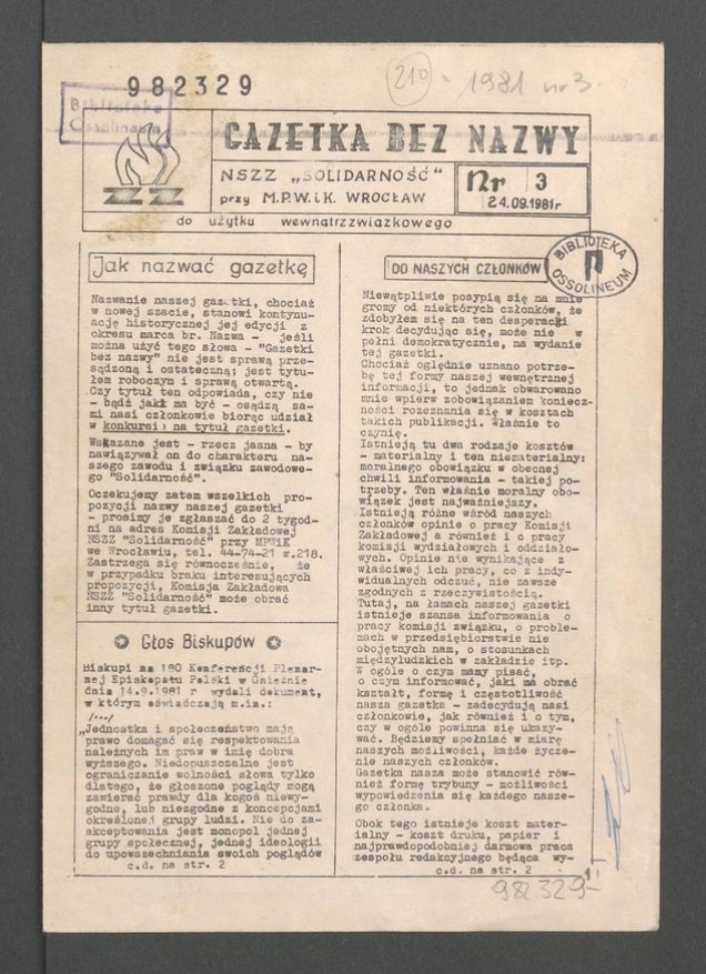 Gazetka Bez Nazwy. 1981, numer&nbsp;3