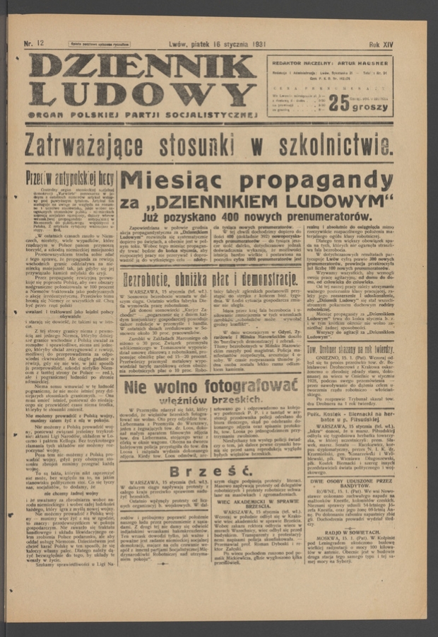 Dziennik Ludowy&nbsp;: organ Polskiej Partji Socjalistycznej. Rok&nbsp;14, 1931, numer&nbsp;12