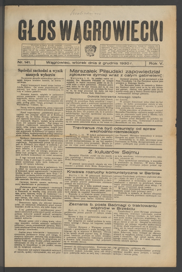 Głos Wągrowiecki. Rok 5, 1930, numer 141