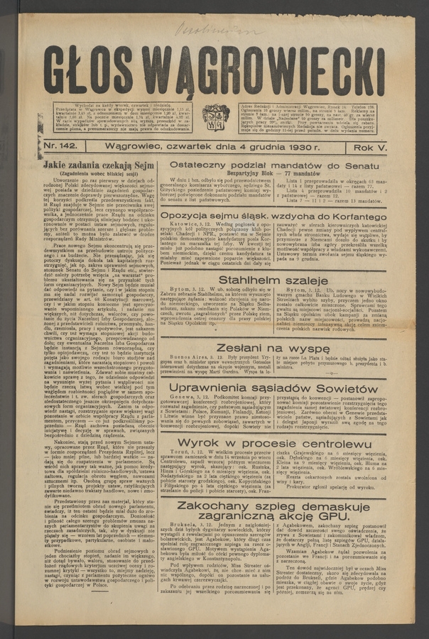 Głos Wągrowiecki. Rok 5, 1930, numer 142