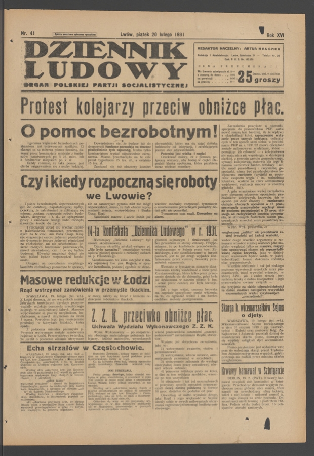 Dziennik Ludowy&nbsp;: organ Polskiej Partji Socjalistycznej. Rok&nbsp;14, 1931, numer&nbsp;41