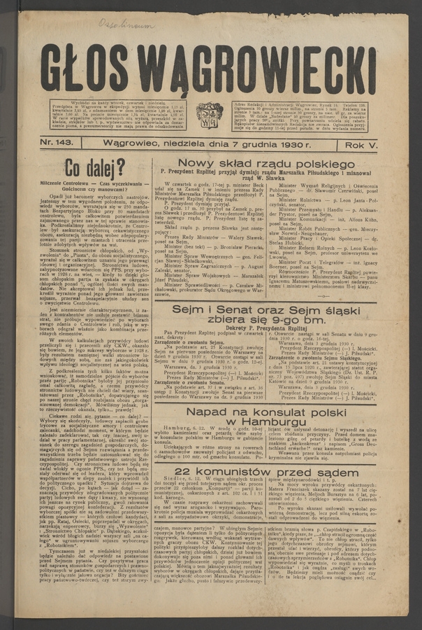 Głos Wągrowiecki. Rok&nbsp;5, 1930, numer&nbsp;143