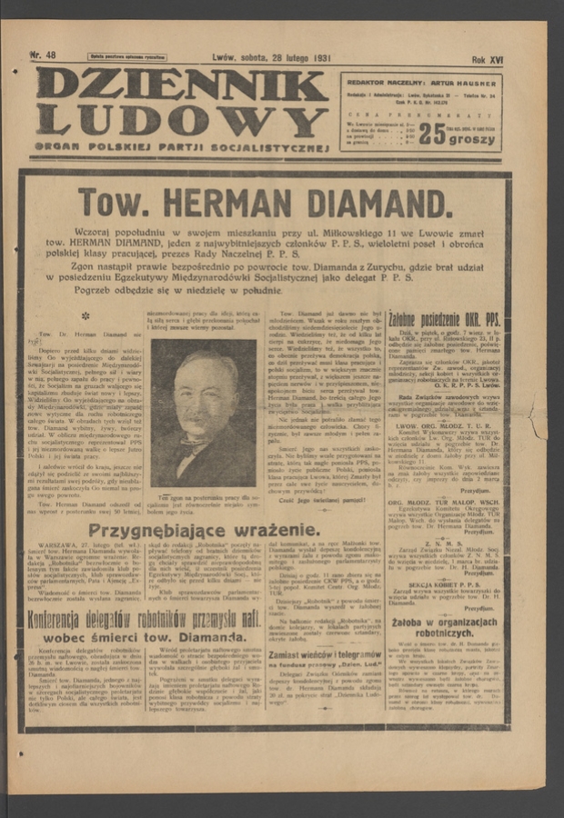 Dziennik Ludowy&nbsp;: organ Polskiej Partji Socjalistycznej. Rok&nbsp;14, 1931, numer&nbsp;48