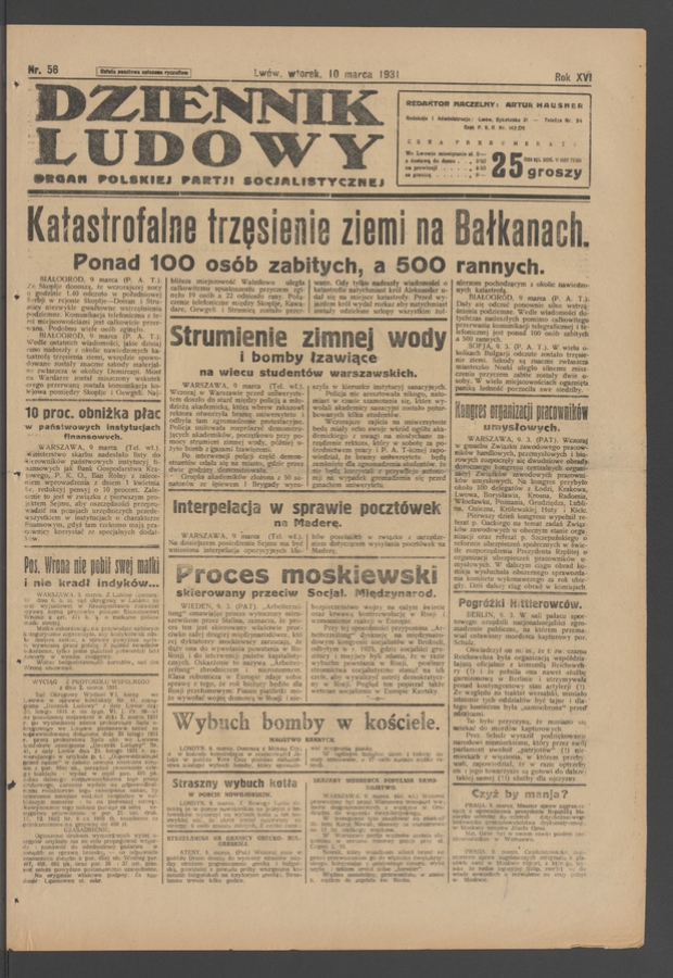 Dziennik Ludowy&nbsp;: organ Polskiej Partji Socjalistycznej. Rok&nbsp;14, 1931, numer&nbsp;56
