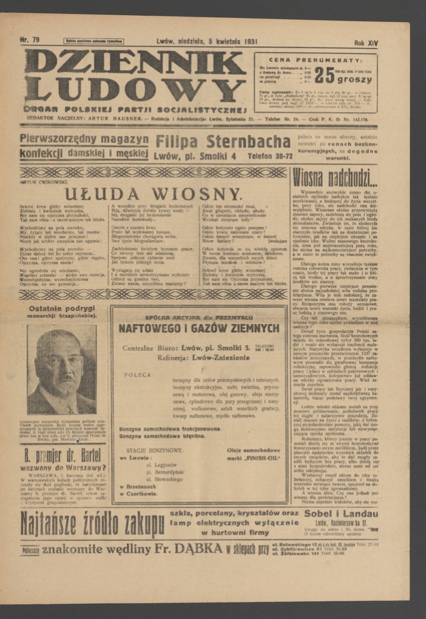 Dziennik Ludowy&nbsp;: organ Polskiej Partji Socjalistycznej. Rok&nbsp;14, 1931, numer&nbsp;79