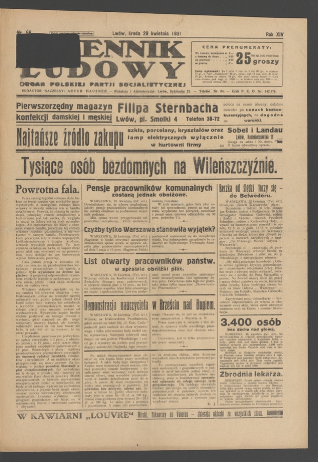 Dziennik Ludowy&nbsp;: organ Polskiej Partji Socjalistycznej. Rok&nbsp;14, 1931, numer&nbsp;98