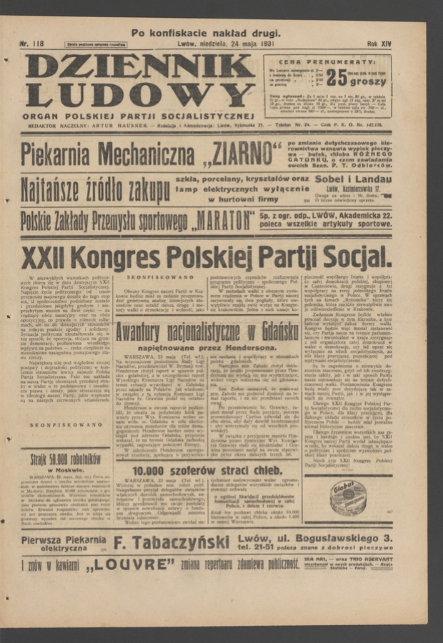 Dziennik Ludowy&nbsp;: organ Polskiej Partji Socjalistycznej. Rok&nbsp;14, 1931, numer&nbsp;118 (po&nbsp;konfiskacie nakład drugi)