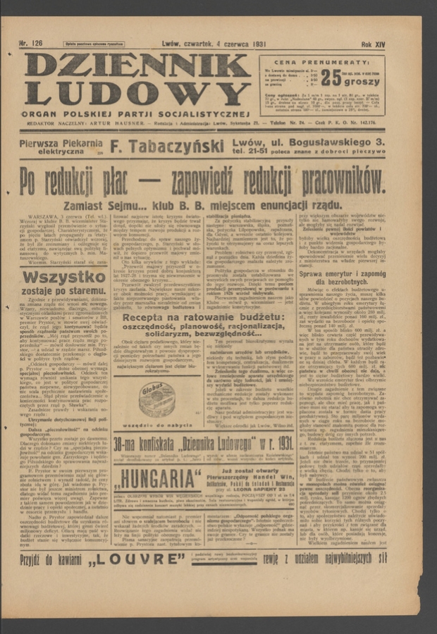 Dziennik Ludowy&nbsp;: organ Polskiej Partji Socjalistycznej. Rok&nbsp;14, 1931, numer&nbsp;126