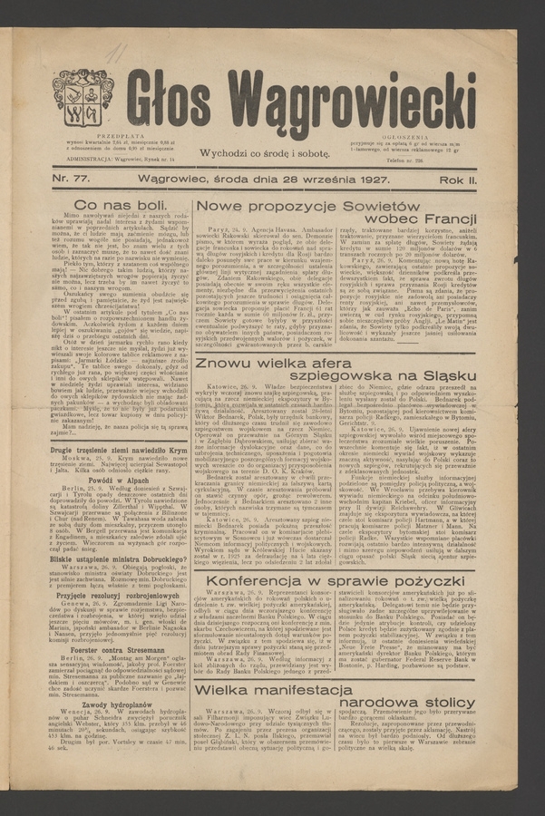 Głos Wągrowiecki. Rok&nbsp;2, 1927, numer&nbsp;77