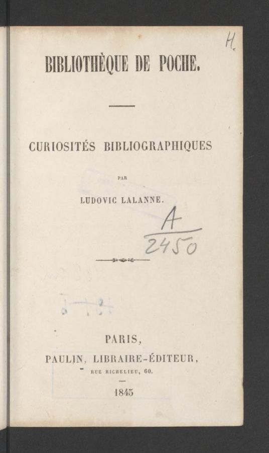 Curiosit&eacute;s bibliographiques