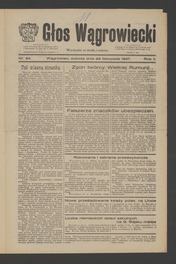 Głos Wągrowiecki. Rok&nbsp;2, 1927, numer&nbsp;94