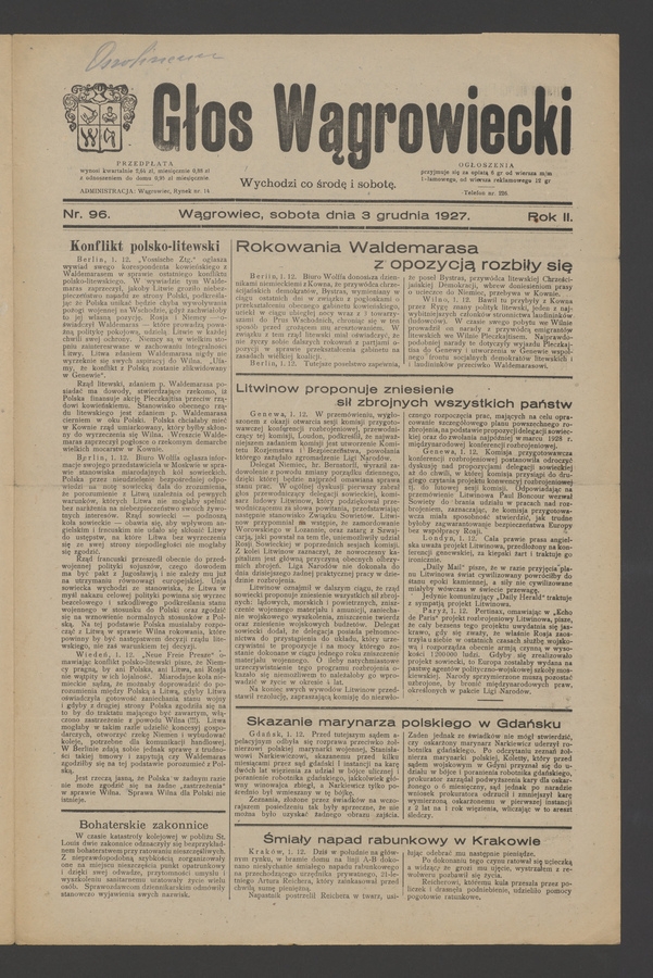 Głos Wągrowiecki. Rok 2, 1927, numer 96