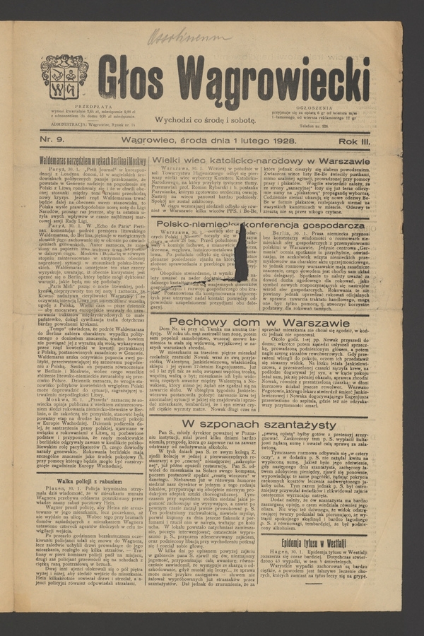 Głos Wągrowiecki. Rok&nbsp;3, 1928, numer&nbsp;9