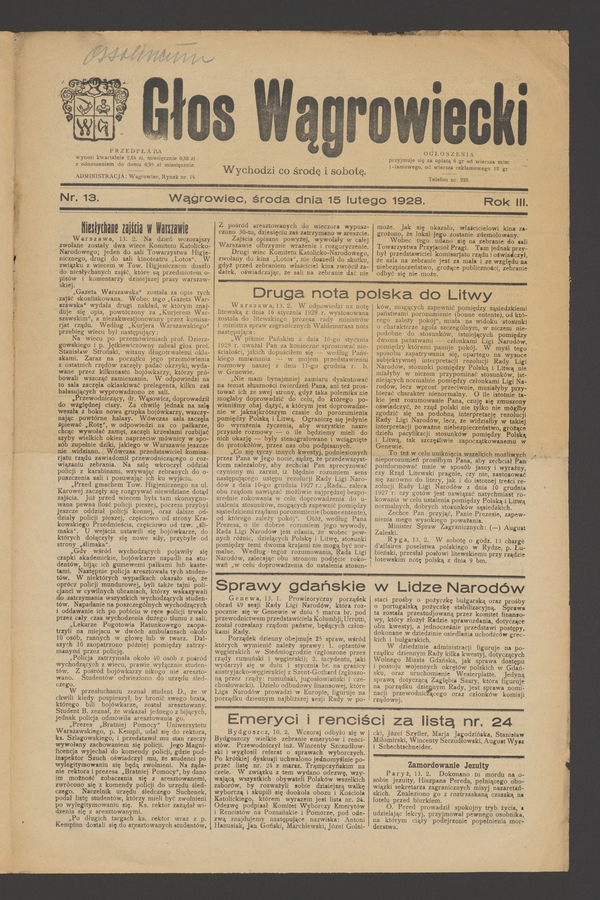 Głos Wągrowiecki. Rok&nbsp;3, 1928, numer&nbsp;13