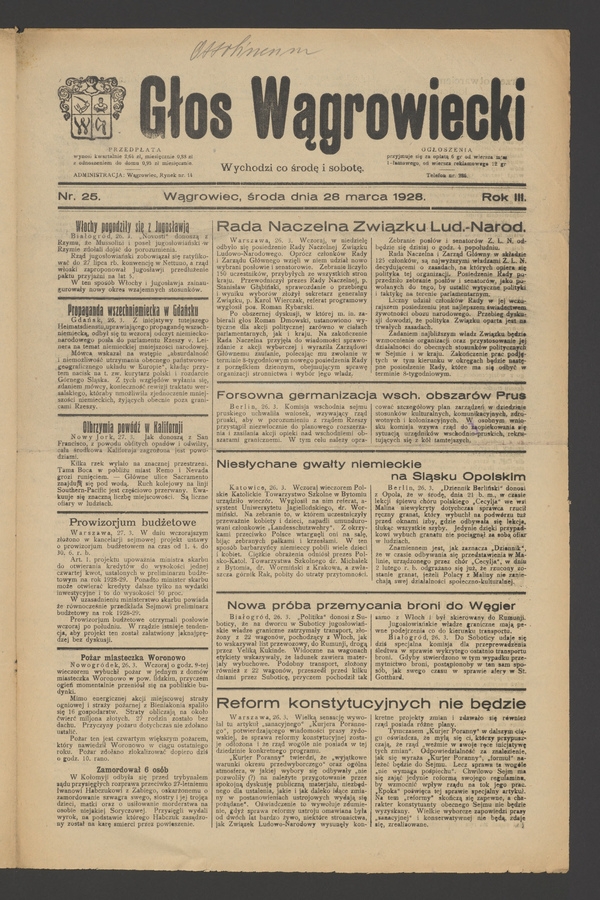 Głos Wągrowiecki. Rok&nbsp;3, 1928, numer&nbsp;25