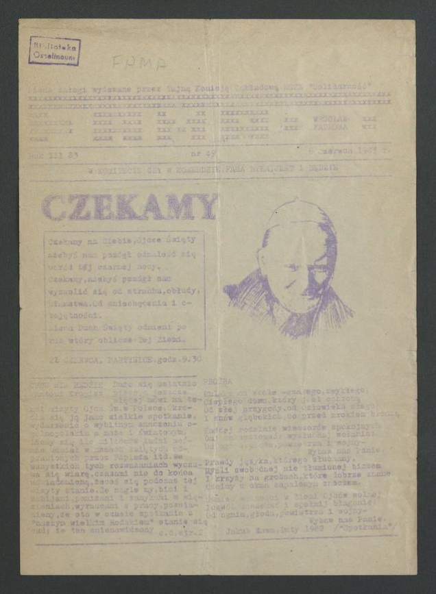 Fama&nbsp;: pismo załogi wydawane przez Tajną Komisję Zakładową NSZZ &bdquo;Solidarność&rdquo; Wrocław Fadroma. Rok&nbsp;3, 1983, numer 49