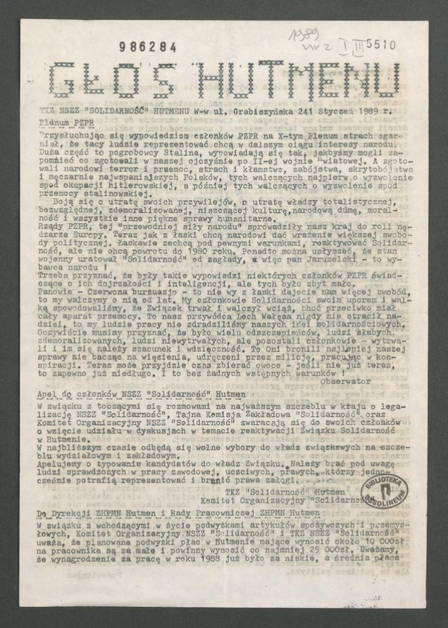 Głos Hutmenu. 1989, numer&nbsp;1
