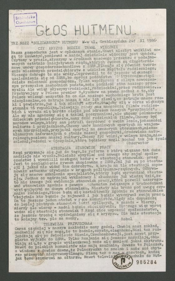 Głos Hutmenu. 1986, numer&nbsp;11