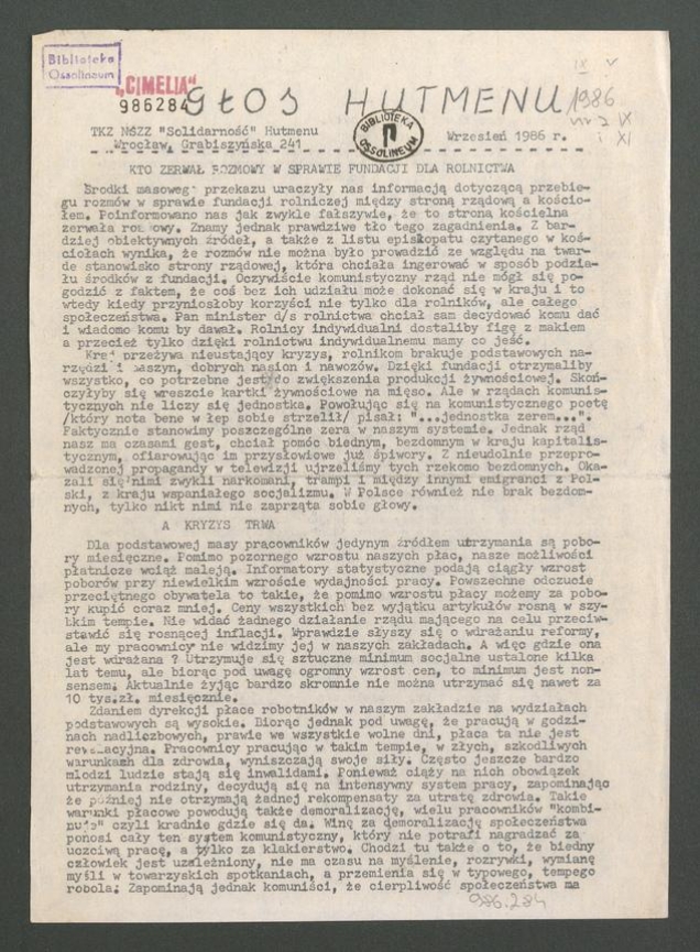 Głos Hutmenu. 1986, numer&nbsp;9