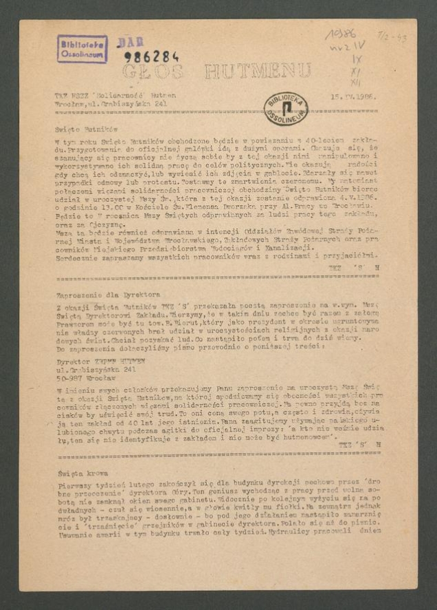 Głos Hutmenu. 1986, numer&nbsp;4