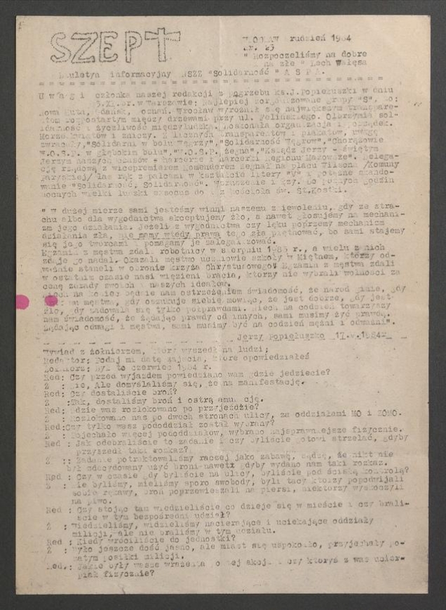 Szept : biuletyn informacyjny NSZZ &bdquo;Solidarność&rdquo; ASPA. 1984, numer&nbsp;23