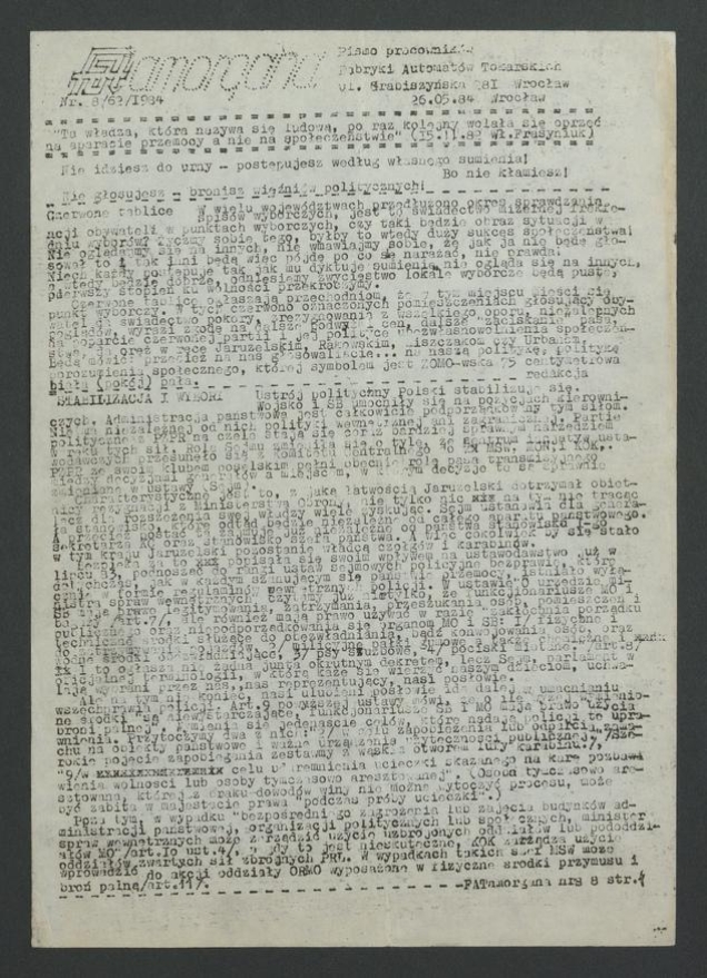 FATamorgana&nbsp;: pismo pracownik&oacute;w Fabryki Automat&oacute;w Tokarskich. 1984,&nbsp;numer&nbsp;8&nbsp;(62)