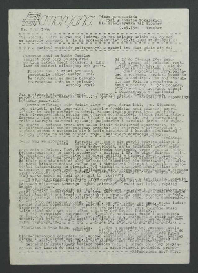 FATamorgana&nbsp;: pismo pracownik&oacute;w Fabryki Automat&oacute;w Tokarskich. 1984,&nbsp;numer&nbsp;7&nbsp;(61)