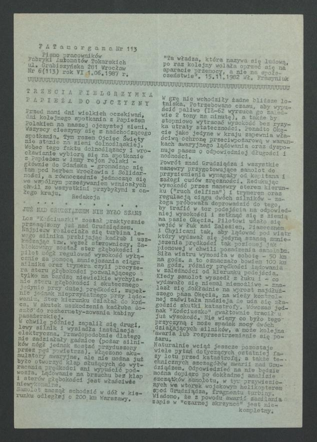 FATamorgana&nbsp;: pismo pracownik&oacute;w Fabryki Automat&oacute;w Tokarskich. 1987,&nbsp;numer&nbsp;6&nbsp;(113)