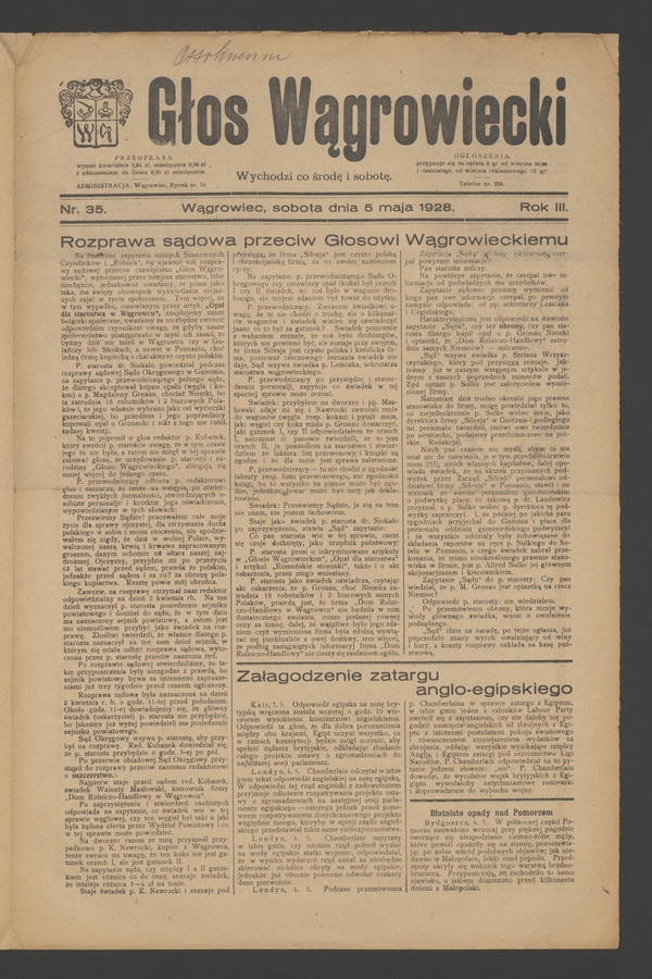 Głos Wągrowiecki. Rok&nbsp;3, 1928, numer&nbsp;35