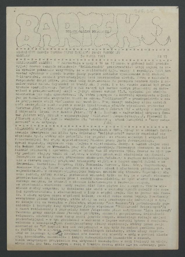 Bartek : niezależny srewis informacyjny Zakład&oacute;w Pracy Tarnogaju Wrocław. 1983, numer&nbsp;17