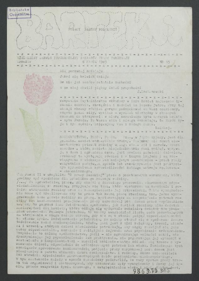 Bartek : niezależny srewis informacyjny Zakład&oacute;w Pracy Tarnogaju Wrocław. 1983, numer&nbsp;15