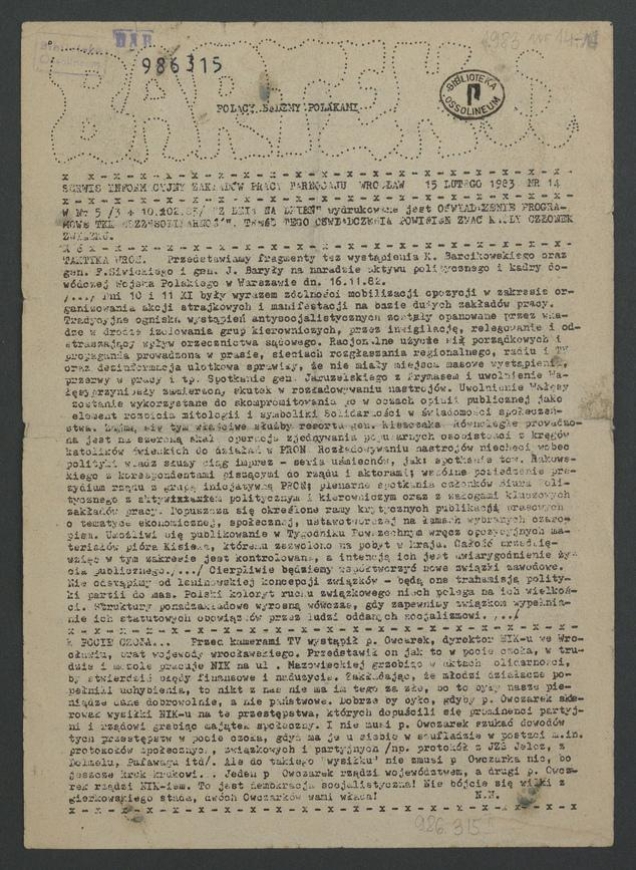 Bartek : srewis informacyjny Zakład&oacute;w Pracy Tarnogaju Wrocław. 1983, numer&nbsp;14