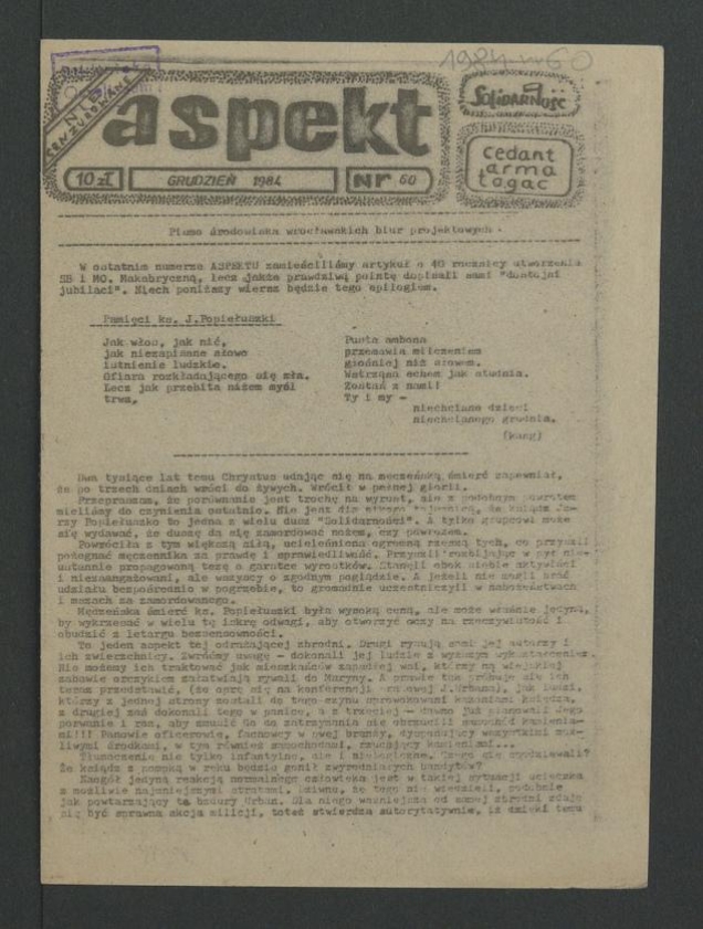 Aspekt&nbsp;: pismo środowiska wrocławskich biur projektowych. 1984, numer&nbsp;60