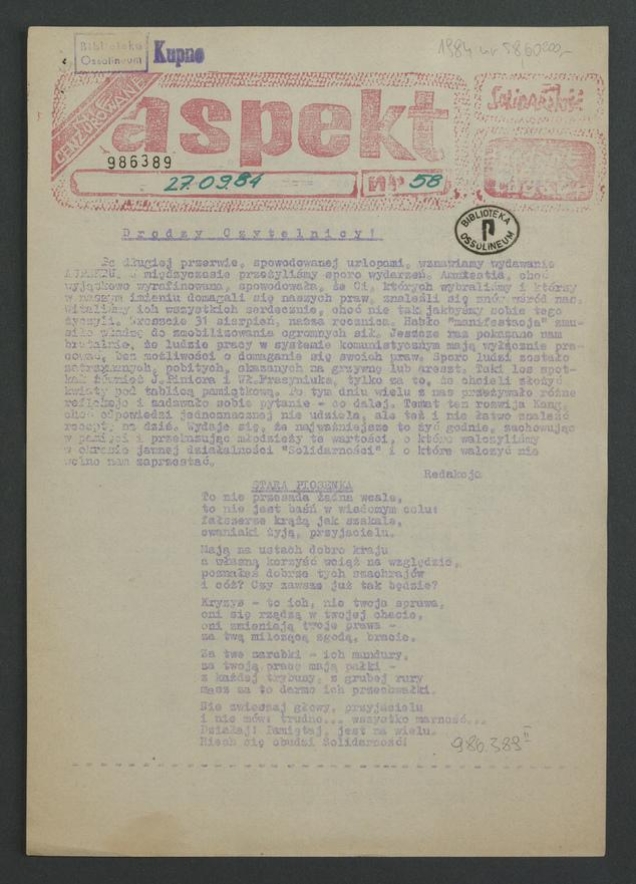 Aspekt. 1984, numer&nbsp;58