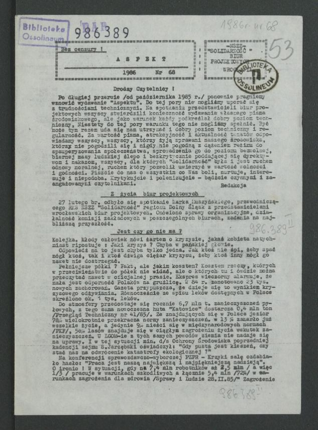 Aspekt. 1986, numer&nbsp;68