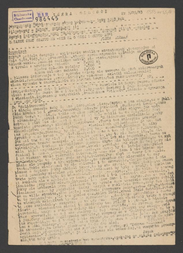 Iskra Wolności&nbsp;: serwis informacyjny KZ NSZZ &bdquo;Solidarność&rdquo; przy &bdquo;Agromet-Pilmet&rdquo; Wrocław. 1983, numer&nbsp;3&nbsp;(25)