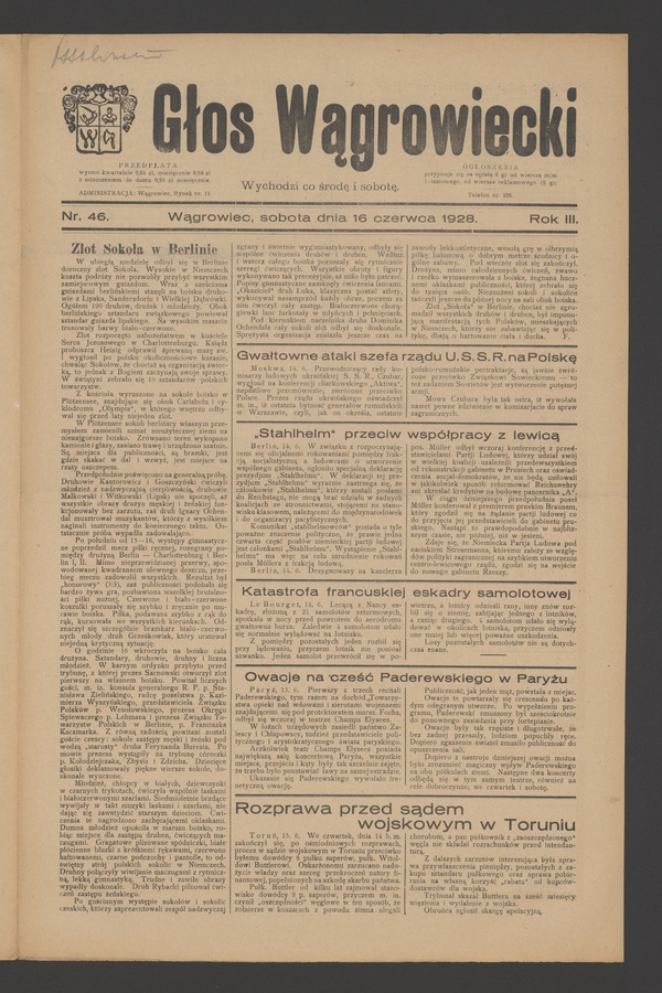 Głos Wągrowiecki. Rok&nbsp;3, 1928, numer&nbsp;46