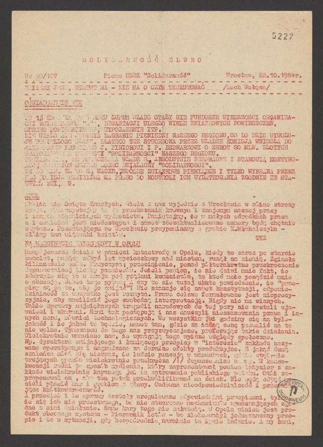Solidarność Elwro : pismo NSZZ &bdquo;Solidarność&rdquo;. 1984, numer&nbsp;39&nbsp;(107)