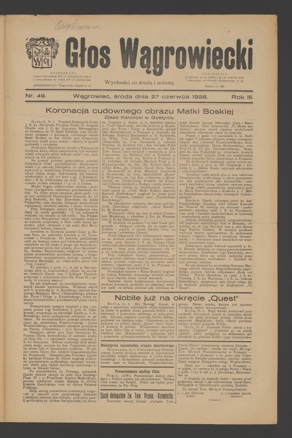Głos Wągrowiecki. Rok&nbsp;3, 1928, numer&nbsp;49