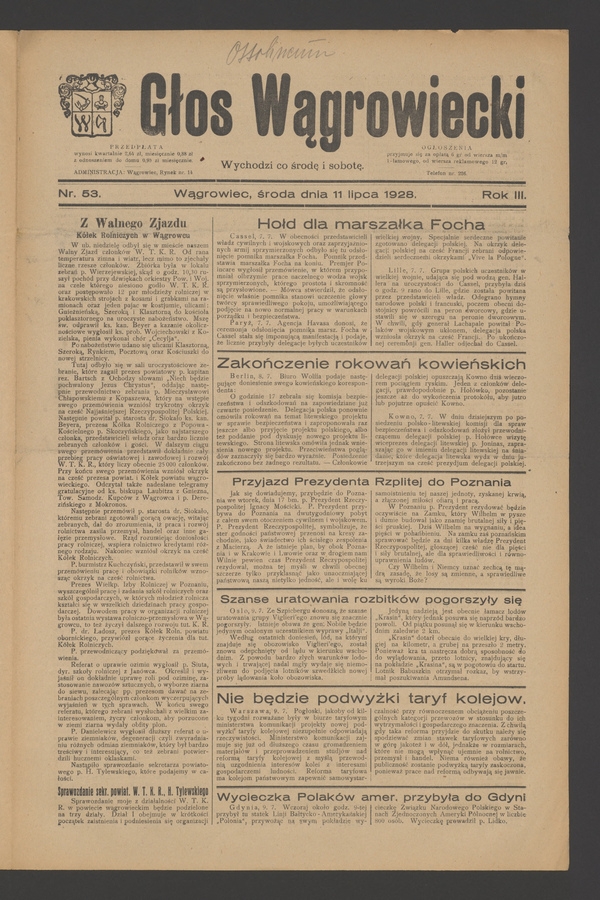 Głos Wągrowiecki. Rok&nbsp;3, 1928, numer&nbsp;53