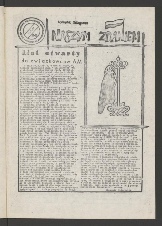 Naszym Zdaniem. 1981, numer&nbsp;8, wydanie specjalne