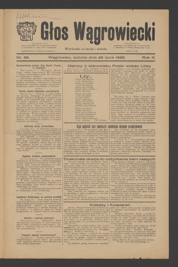 Głos Wągrowiecki. Rok&nbsp;3, 1928, numer&nbsp;58