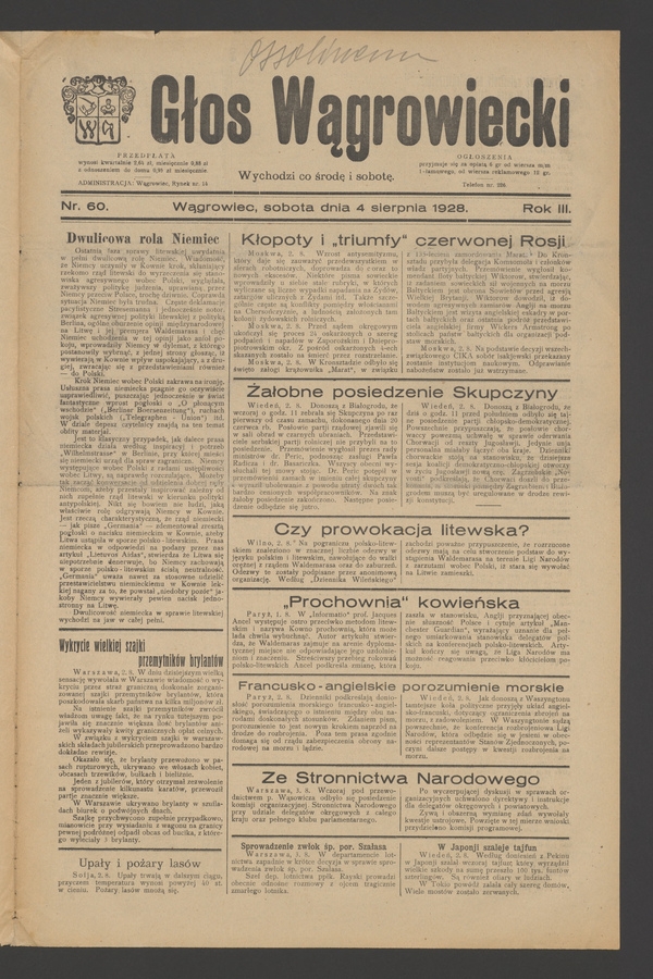 Głos Wągrowiecki. Rok&nbsp;3, 1928, numer&nbsp;60