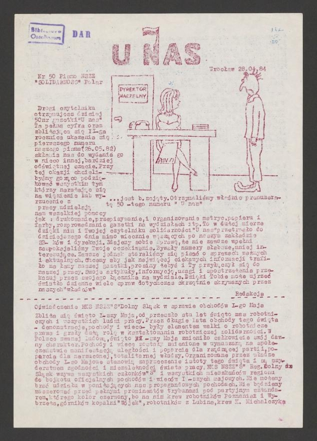 U Nas&nbsp;: pismo NSZZ &bdquo;Solidarność&rdquo; Polar.&nbsp;1984, numer&nbsp;50