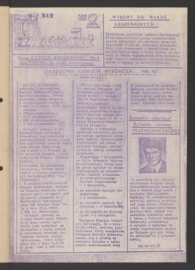 NSZZ &bdquo;Solidarność" PZL Hydral Wrocław&nbsp;: pismo KZ NSZZ &bdquo;Solidarność&rdquo;. 1981, numer&nbsp;4