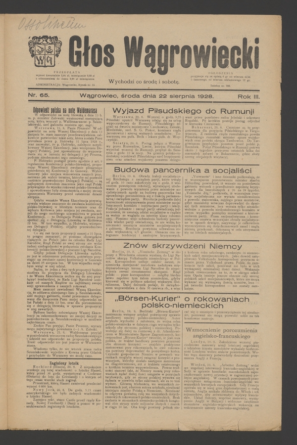 Głos Wągrowiecki. Rok 3, 1928, numer 65