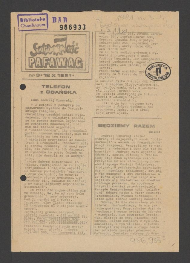 Solidarność Pafawag. 1981, numer&nbsp;3