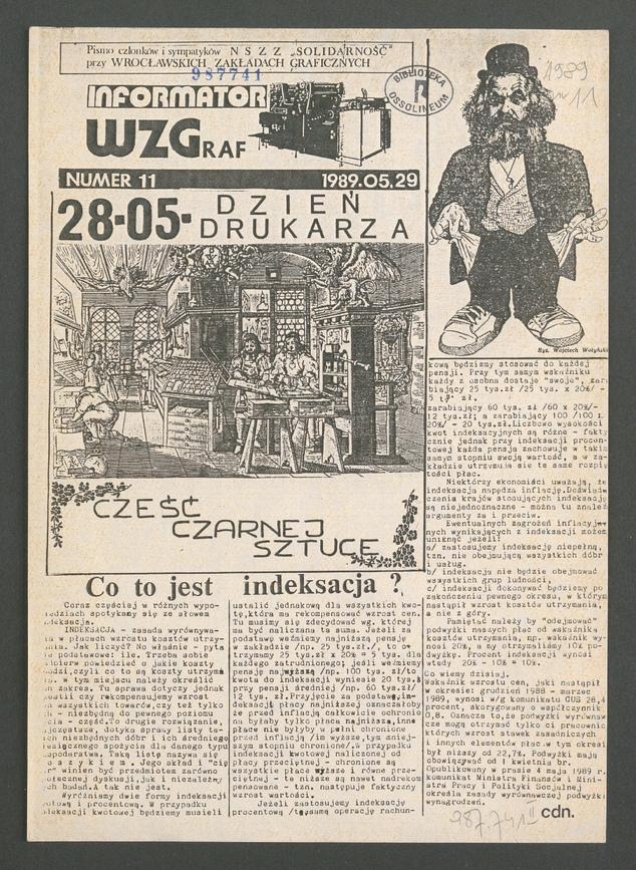 Informator WZGraf&nbsp;: pismo członk&oacute;w i&nbsp;sympatyk&oacute;w NSZZ &bdquo;Solidarność&rdquo; przy Wrocławskich Zakładach Graficznych. 1989, numer&nbsp;11