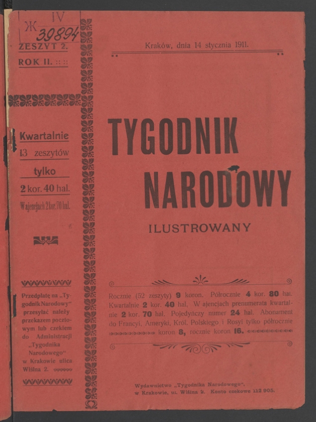Tygodnik Narodowy Ilustrowany. Rok&nbsp;2, 1911, numer&nbsp;2