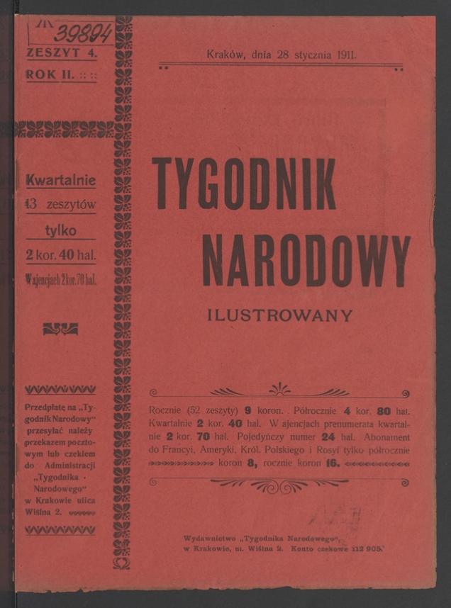 Tygodnik Narodowy Ilustrowany. Rok&nbsp;2, 1911, numer&nbsp;4
